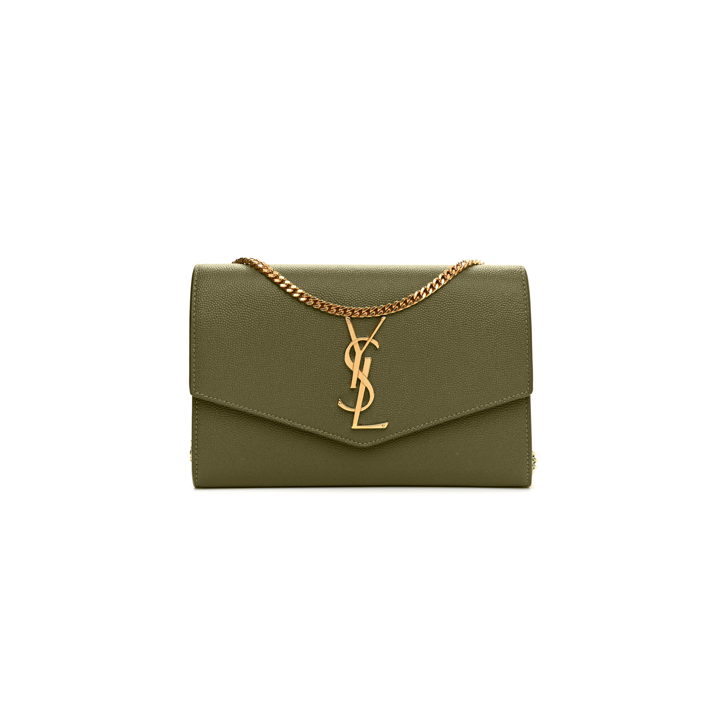 YSL UPTOWN CHAIN WALLET IN GRAIN DE POUDRE EMBOSSED LEATHER 607788363320 (19*12*3cm)